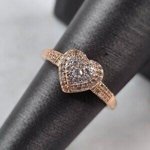Womens Vintage Estate 10K Rose Gold Diamond Heart Ring 2.4g E3971